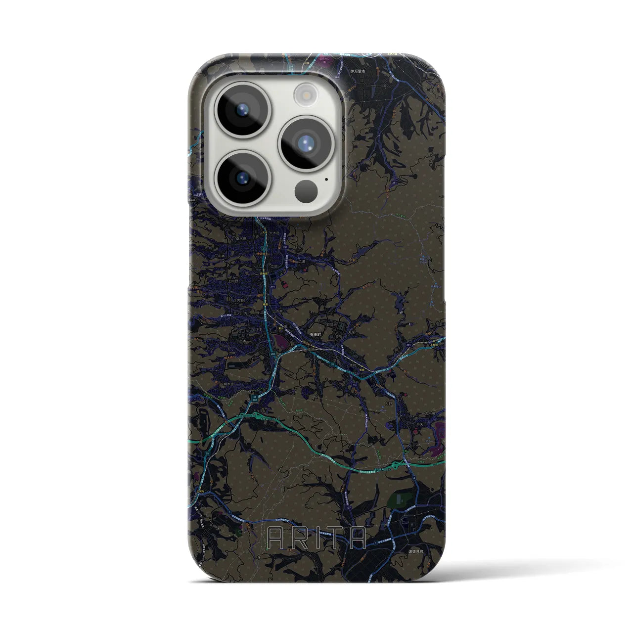 【有田】地図柄iPhoneケース（バックカバータイプ・ブラック）iPhone 15 Pro 用