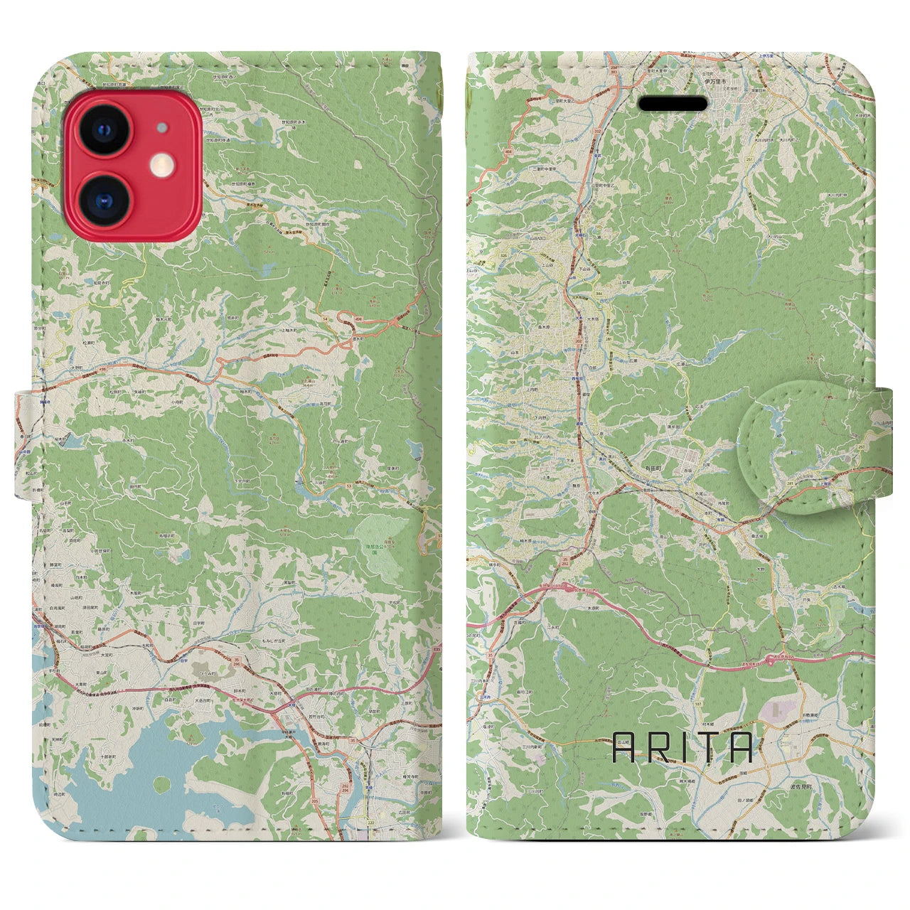 【有田】地図柄iPhoneケース（手帳両面タイプ・ナチュラル）iPhone 11 用