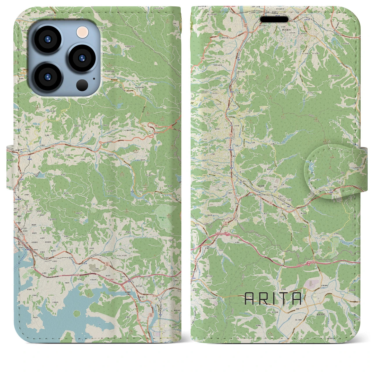 【有田】地図柄iPhoneケース（手帳両面タイプ・ナチュラル）iPhone 13 Pro Max 用