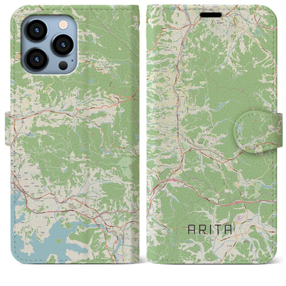 【有田（佐賀県）】地図柄iPhoneケース（手帳タイプ）ナチュラル・iPhone 13 Pro Max 用