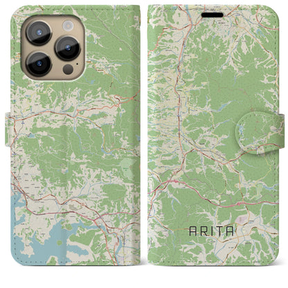 【有田（佐賀県）】地図柄iPhoneケース（手帳タイプ）ナチュラル・iPhone 14 Pro Max 用