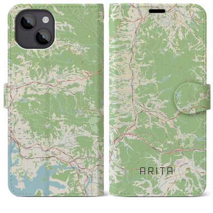 【有田（佐賀県）】地図柄iPhoneケース（手帳タイプ）ナチュラル・iPhone 14 Plus 用