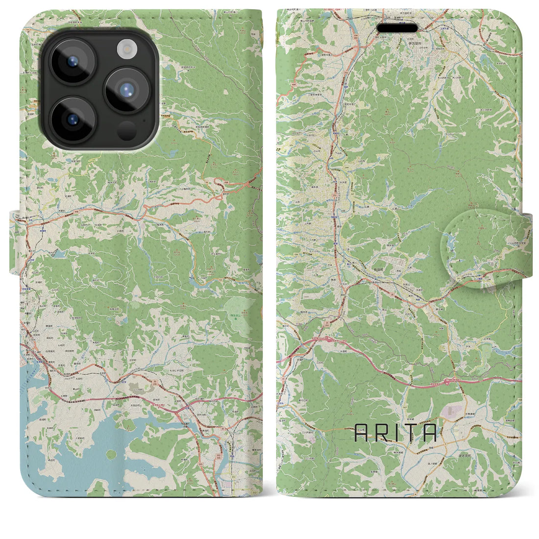 【有田】地図柄iPhoneケース（手帳両面タイプ・ナチュラル）iPhone 15 Pro Max 用