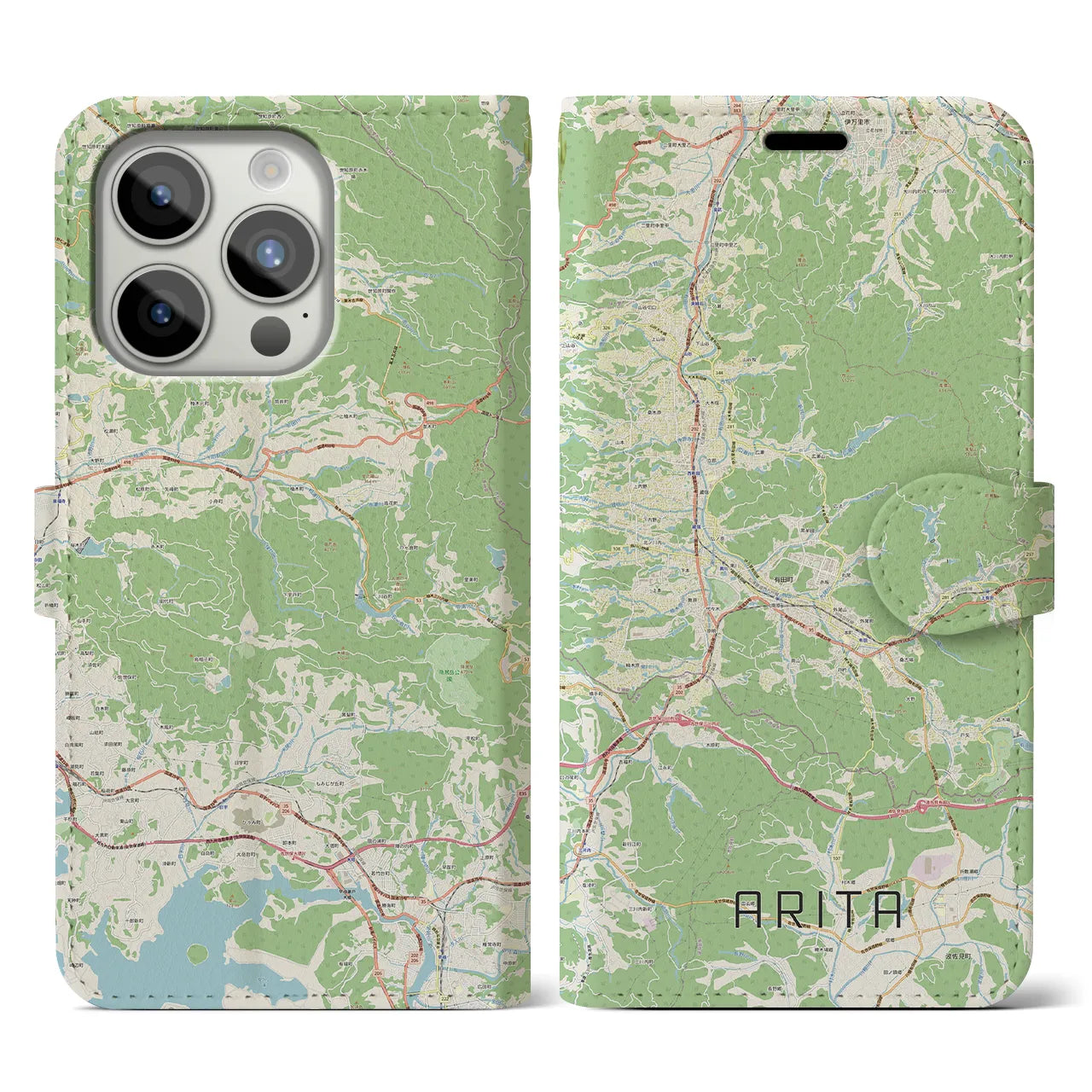 【有田】地図柄iPhoneケース（手帳両面タイプ・ナチュラル）iPhone 15 Pro 用