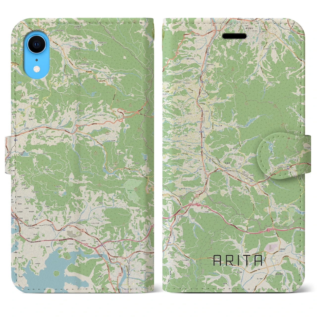 【有田】地図柄iPhoneケース（手帳両面タイプ・ナチュラル）iPhone XR 用