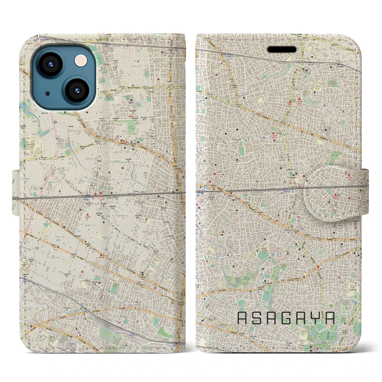 【阿佐ケ谷2（東京都）】地図柄iPhoneケース（手帳タイプ）ナチュラル・iPhone 13 用