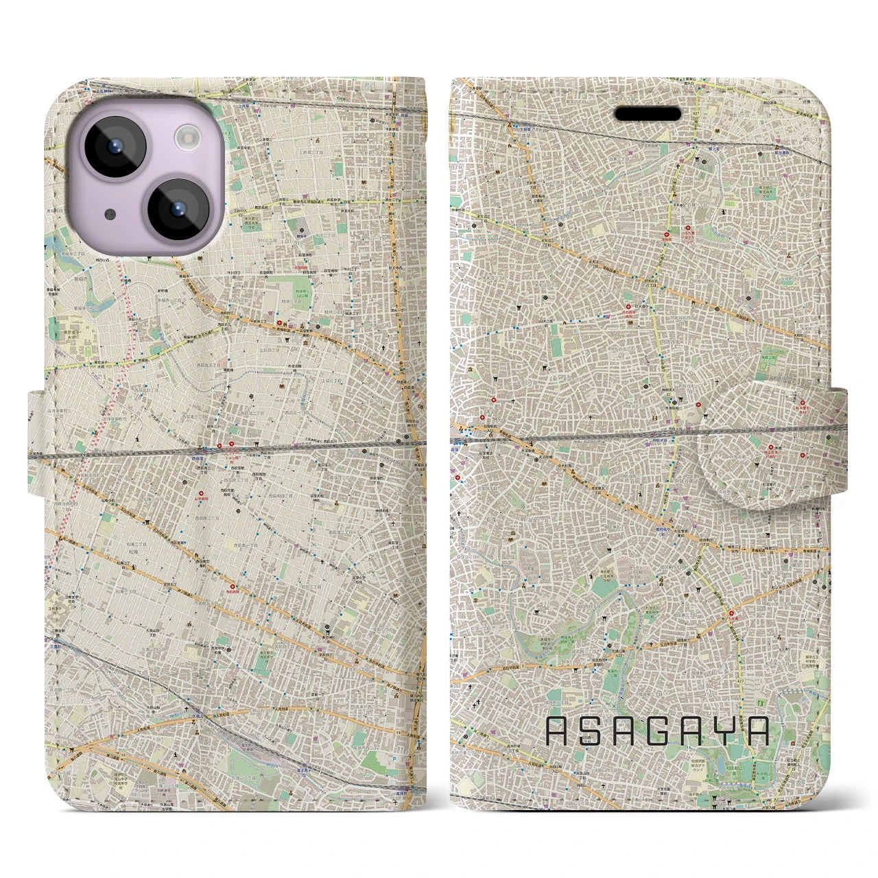 【阿佐ケ谷2（東京都）】地図柄iPhoneケース（手帳タイプ）ナチュラル・iPhone 14 用