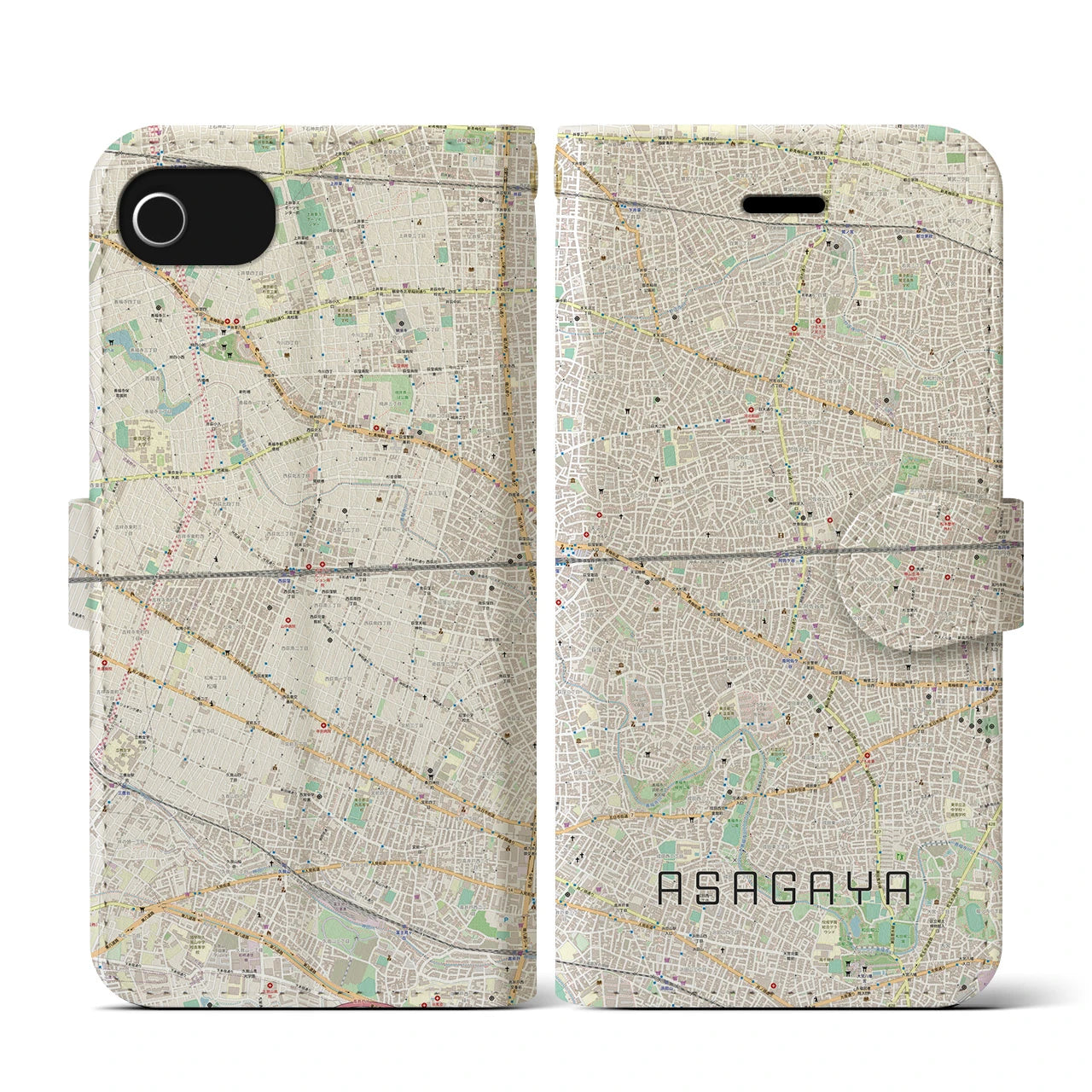 【阿佐ケ谷2（東京都）】地図柄iPhoneケース（手帳タイプ）ナチュラル・iPhone SE（第3 / 第2世代） / 8 / 7 / 6s / 6 用