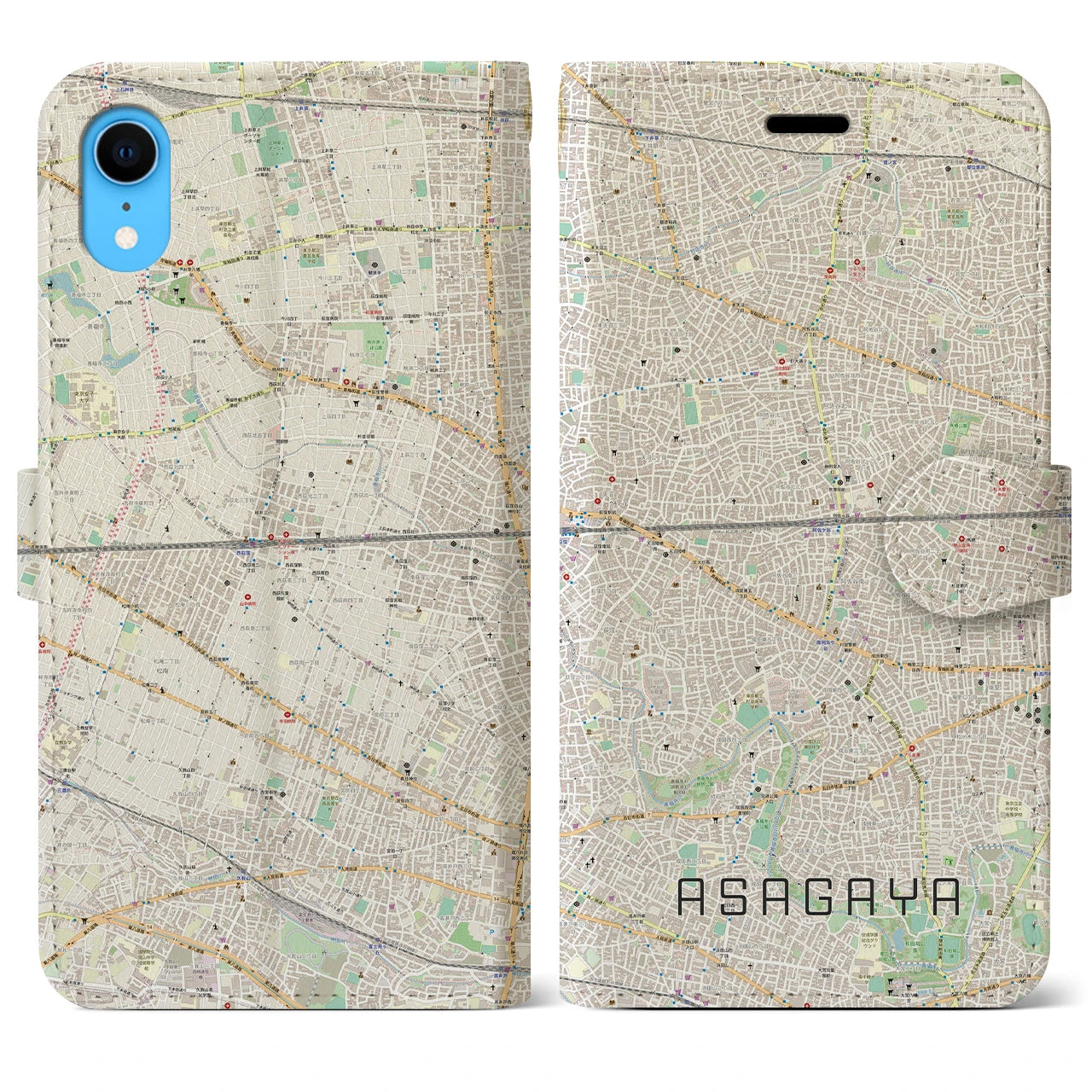 【阿佐ケ谷2（東京都）】地図柄iPhoneケース（手帳タイプ）ナチュラル・iPhone XR 用