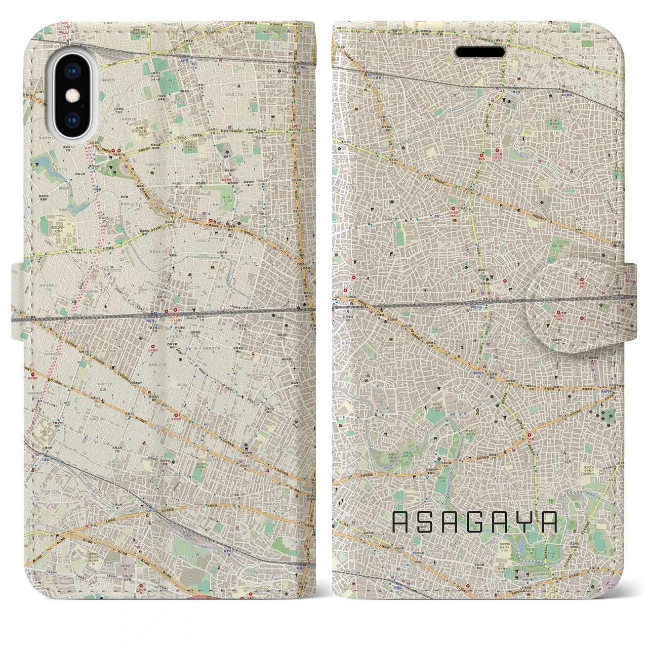 【阿佐ケ谷2】地図柄iPhoneケース（手帳両面タイプ・ナチュラル）iPhone XS Max 用