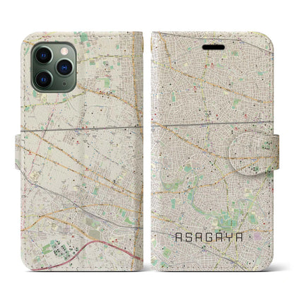 【阿佐ケ谷（東京都）】地図柄iPhoneケース（手帳タイプ）ナチュラル・iPhone 11 Pro 用