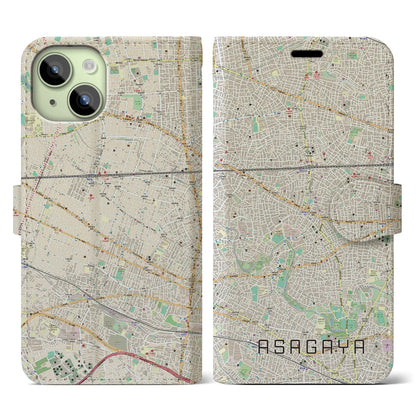【阿佐ケ谷（東京都）】地図柄iPhoneケース（手帳タイプ）ナチュラル・iPhone 15 用
