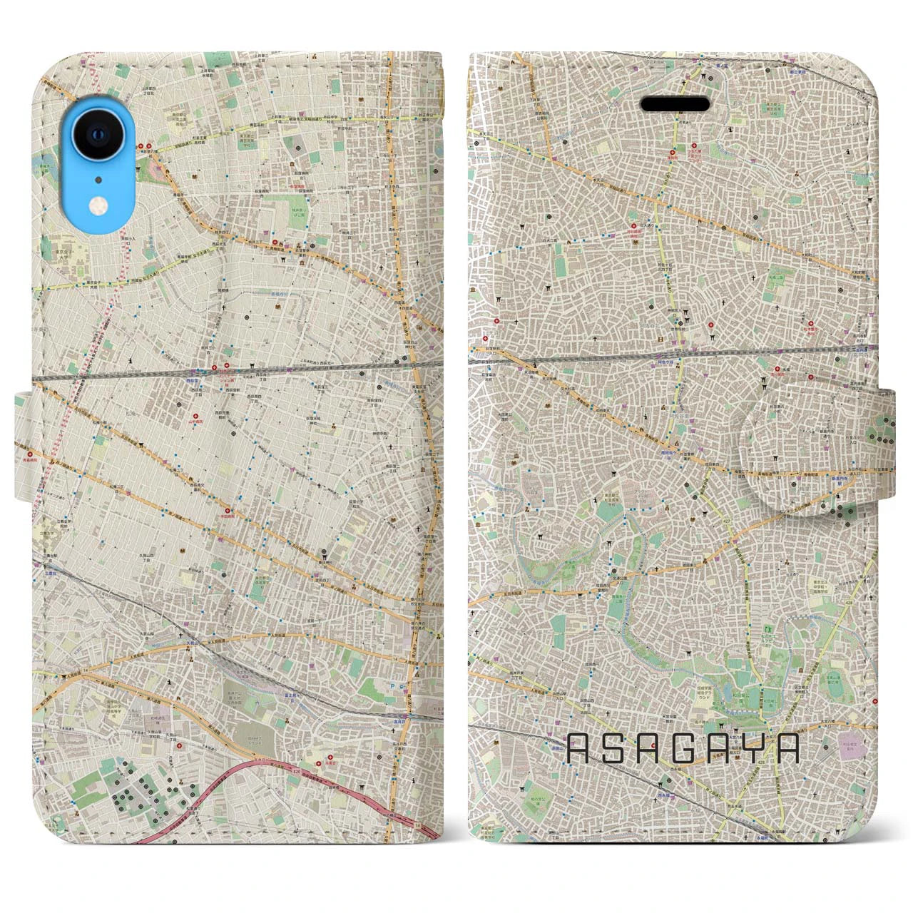 【阿佐ケ谷】地図柄iPhoneケース（手帳両面タイプ・ナチュラル）iPhone XR 用