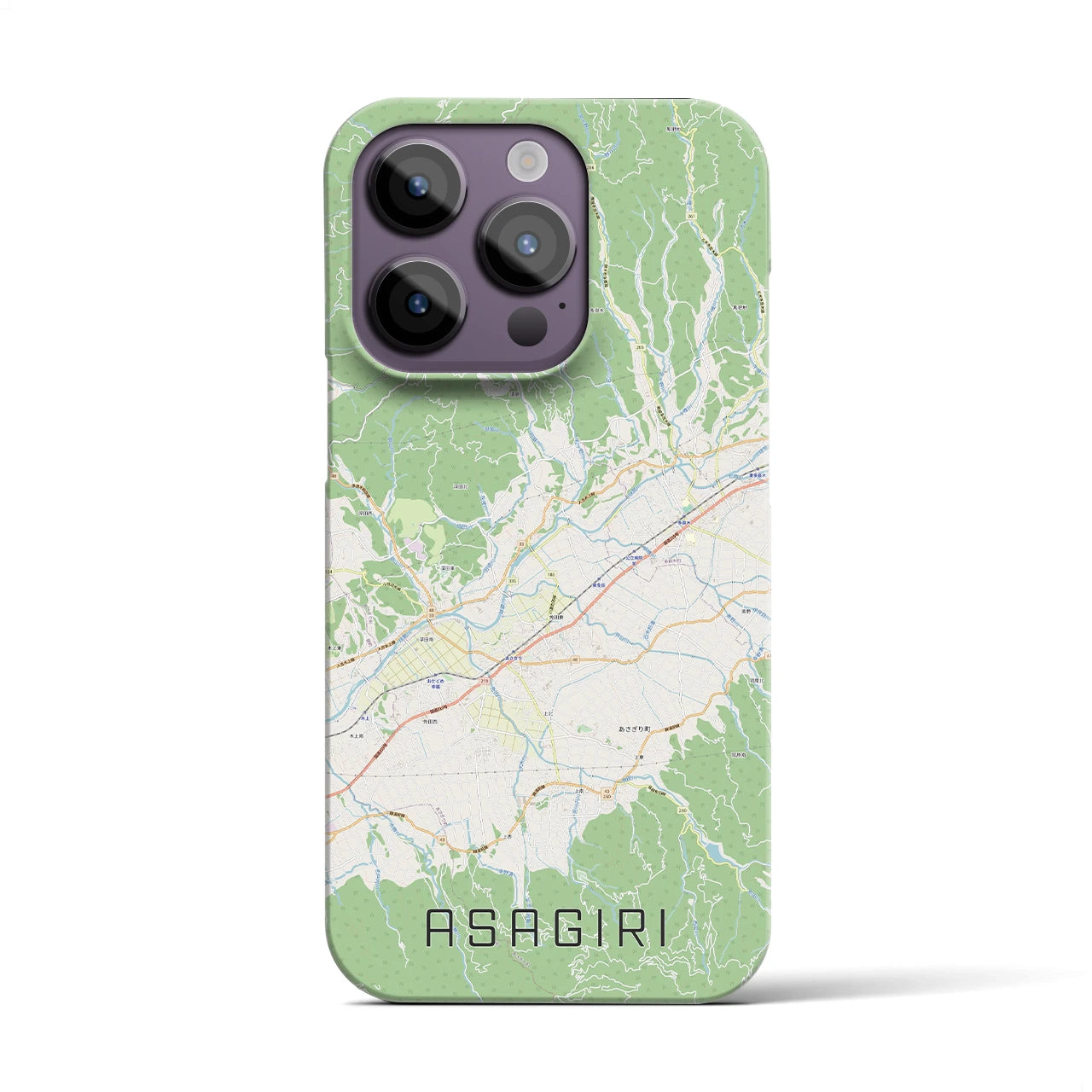 【あさぎり】地図柄iPhoneケース（バックカバータイプ・ナチュラル）iPhone 14 Pro 用