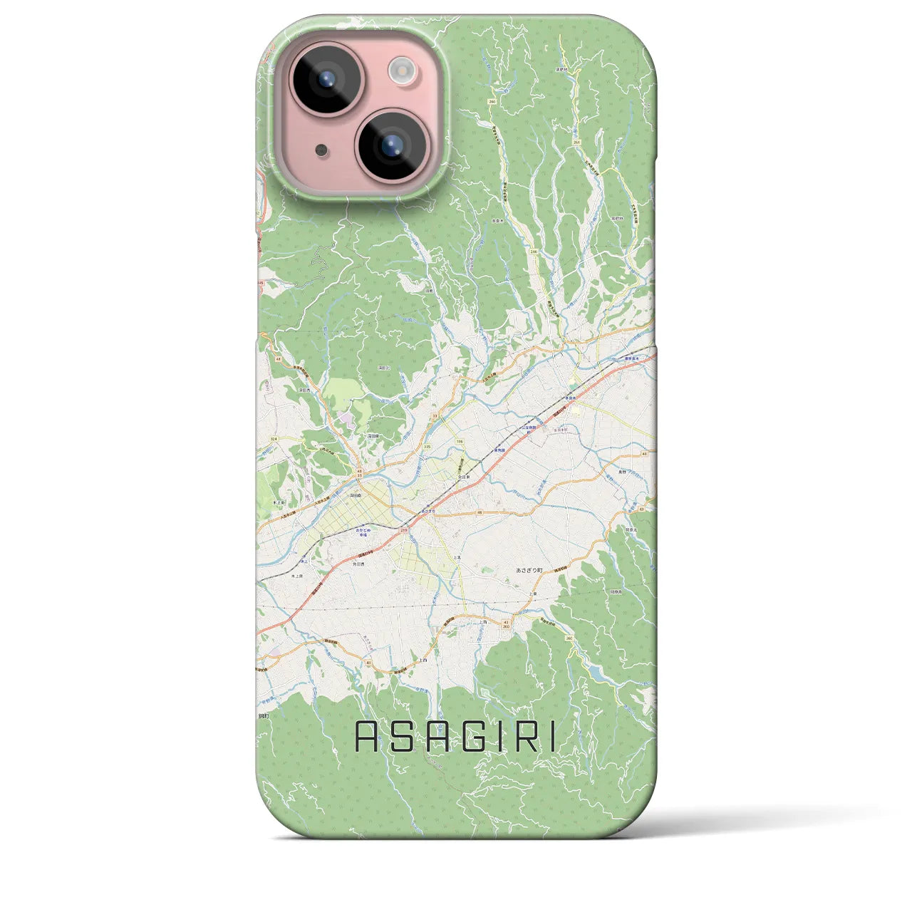 【あさぎり】地図柄iPhoneケース（バックカバータイプ・ナチュラル）iPhone 15 Plus 用