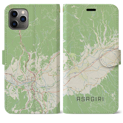 【あさぎり（熊本県）】地図柄iPhoneケース（手帳タイプ）ナチュラル・iPhone 11 Pro Max 用