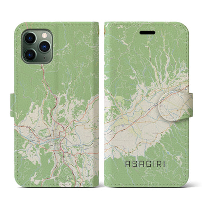 【あさぎり（熊本県）】地図柄iPhoneケース（手帳タイプ）ナチュラル・iPhone 11 Pro 用