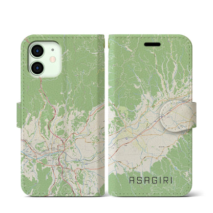 【あさぎり（熊本県）】地図柄iPhoneケース（手帳タイプ）ナチュラル・iPhone 12 mini 用
