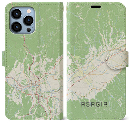 【あさぎり（熊本県）】地図柄iPhoneケース（手帳タイプ）ナチュラル・iPhone 13 Pro Max 用