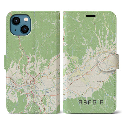 【あさぎり（熊本県）】地図柄iPhoneケース（手帳タイプ）ナチュラル・iPhone 13 用