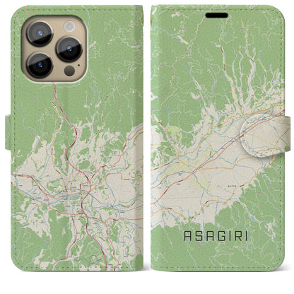 【あさぎり（熊本県）】地図柄iPhoneケース（手帳タイプ）ナチュラル・iPhone 14 Pro Max 用