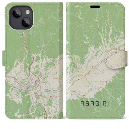 【あさぎり（熊本県）】地図柄iPhoneケース（手帳タイプ）ナチュラル・iPhone 14 Plus 用