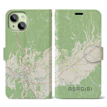 【あさぎり（熊本県）】地図柄iPhoneケース（手帳タイプ）ナチュラル・iPhone 15 用