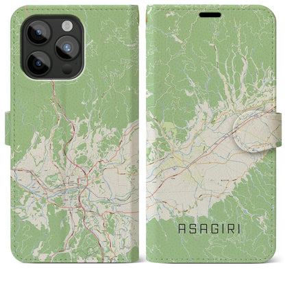 【あさぎり（熊本県）】地図柄iPhoneケース（手帳タイプ）ナチュラル・iPhone 15 Pro Max 用