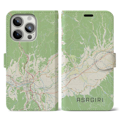 【あさぎり（熊本県）】地図柄iPhoneケース（手帳タイプ）ナチュラル・iPhone 15 Pro 用