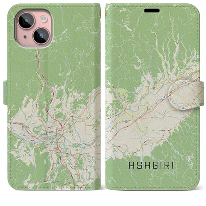 【あさぎり（熊本県）】地図柄iPhoneケース（手帳タイプ）ナチュラル・iPhone 15 Plus 用