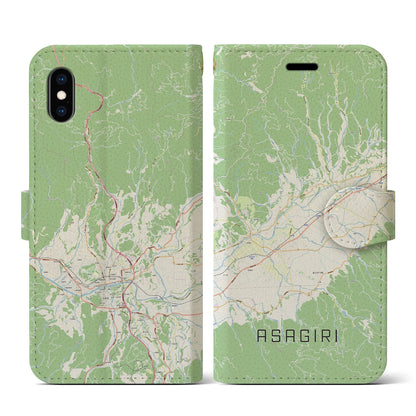 【あさぎり（熊本県）】地図柄iPhoneケース（手帳タイプ）ナチュラル・iPhone XS / X 用