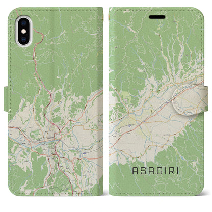 【あさぎり（熊本県）】地図柄iPhoneケース（手帳タイプ）ナチュラル・iPhone XS Max 用