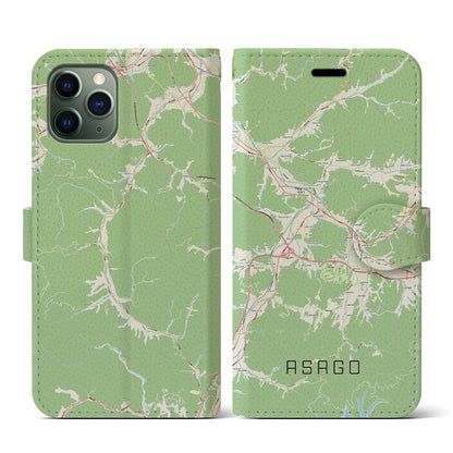 【朝来（兵庫県）】地図柄iPhoneケース（手帳タイプ）ナチュラル・iPhone 11 Pro 用