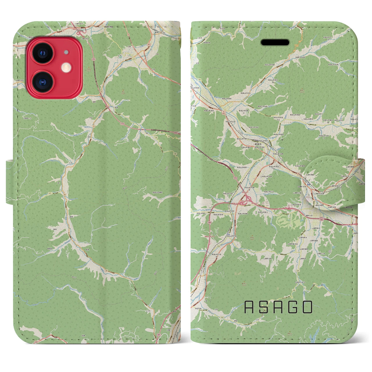 【朝来】地図柄iPhoneケース（手帳両面タイプ・ナチュラル）iPhone 11 用