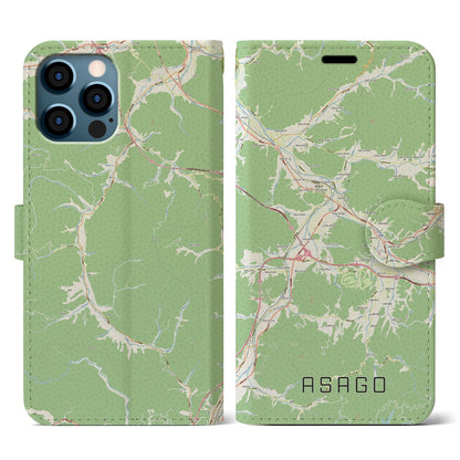 【朝来（兵庫県）】地図柄iPhoneケース（手帳タイプ）ナチュラル・iPhone 12 / 12 Pro 用