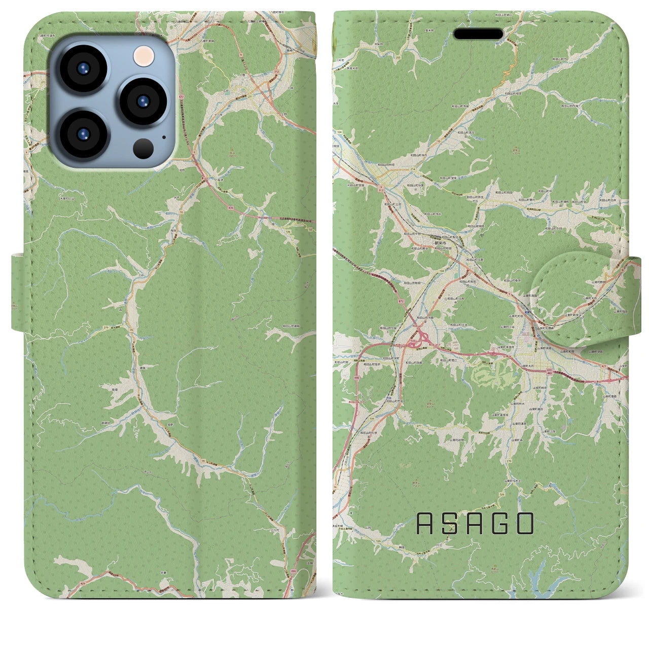 【朝来】地図柄iPhoneケース（手帳両面タイプ・ナチュラル）iPhone 13 Pro Max 用