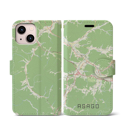 【朝来（兵庫県）】地図柄iPhoneケース（手帳タイプ）ナチュラル・iPhone 13 mini 用