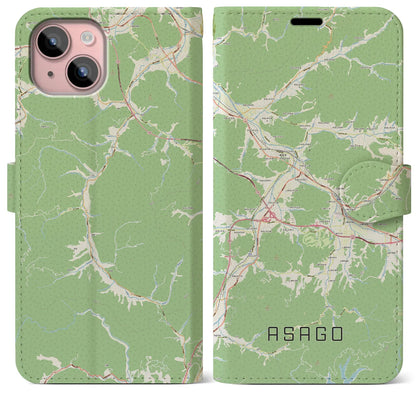 【朝来（兵庫県）】地図柄iPhoneケース（手帳タイプ）ナチュラル・iPhone 15 Plus 用