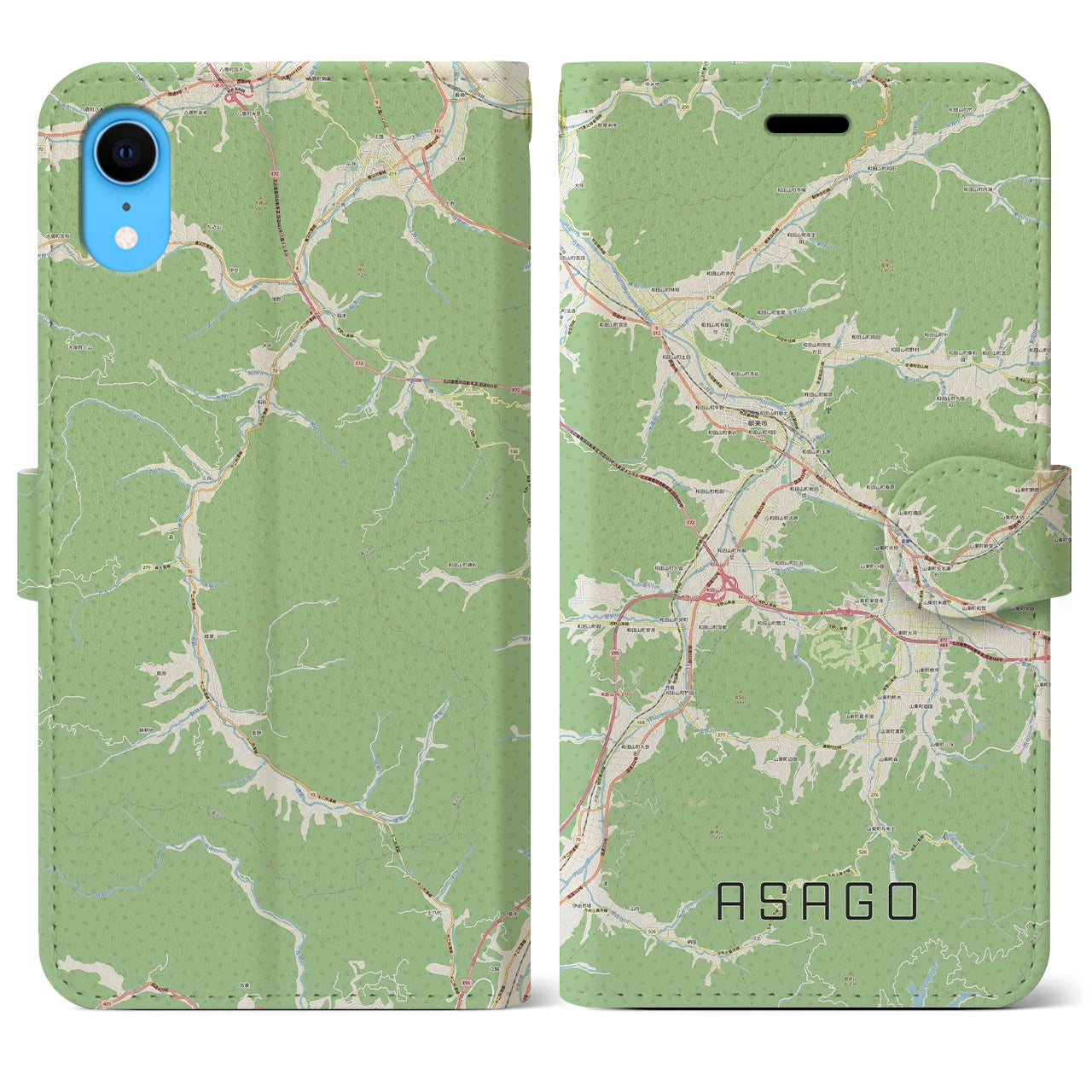 【朝来】地図柄iPhoneケース（手帳両面タイプ・ナチュラル）iPhone XR 用