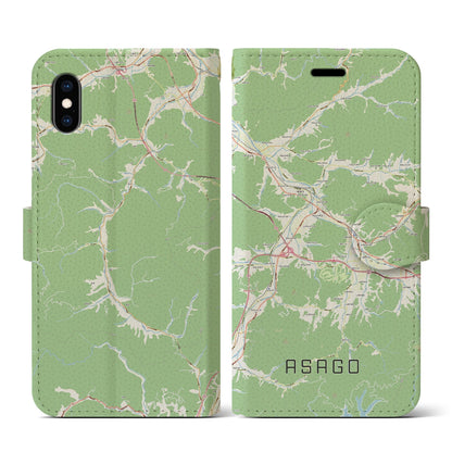 【朝来（兵庫県）】地図柄iPhoneケース（手帳タイプ）ナチュラル・iPhone XS / X 用
