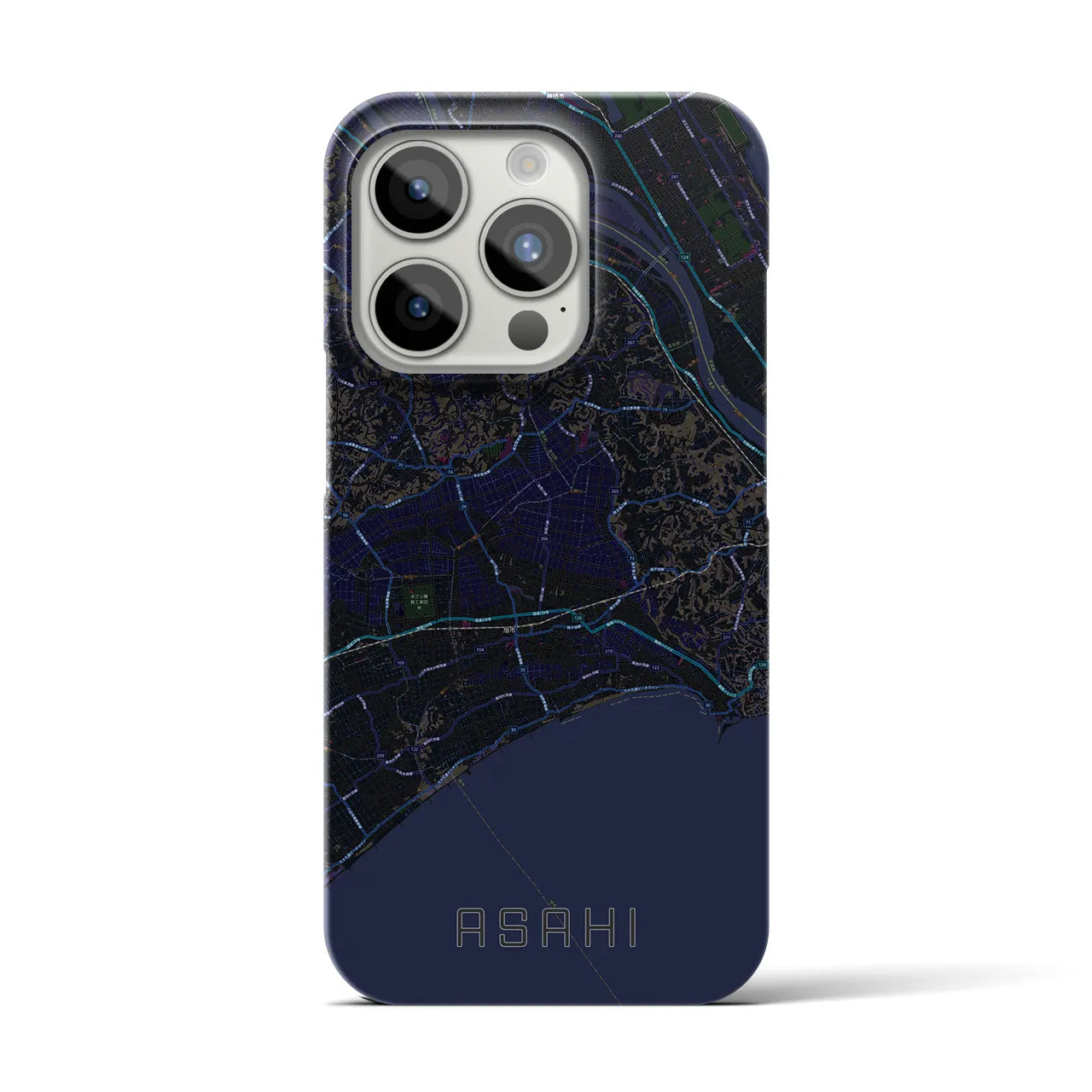 【旭】地図柄iPhoneケース（バックカバータイプ・ブラック）iPhone 15 Pro 用