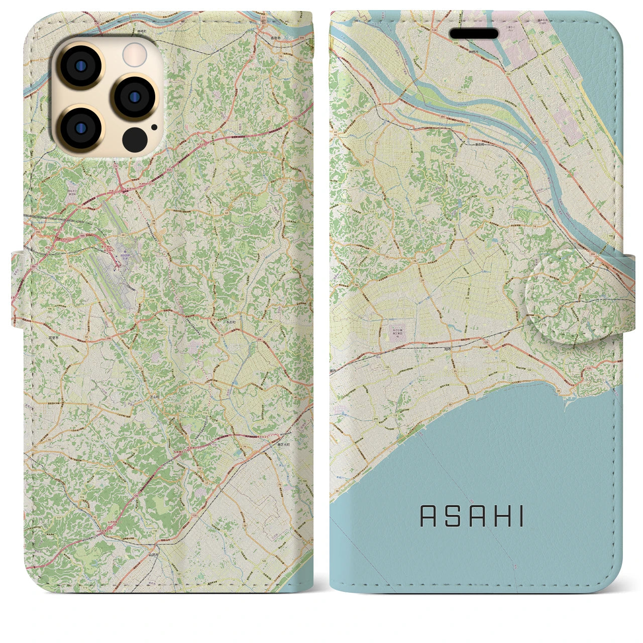 【旭】地図柄iPhoneケース（手帳両面タイプ・ナチュラル）iPhone 12 Pro Max 用