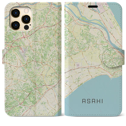【旭（千葉県）】地図柄iPhoneケース（手帳タイプ）ナチュラル・iPhone 12 Pro Max 用