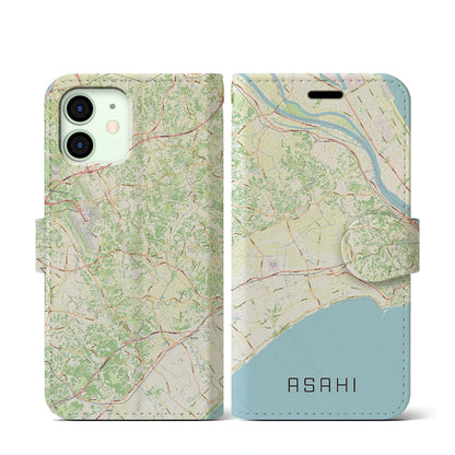 【旭（千葉県）】地図柄iPhoneケース（手帳タイプ）ナチュラル・iPhone 12 mini 用