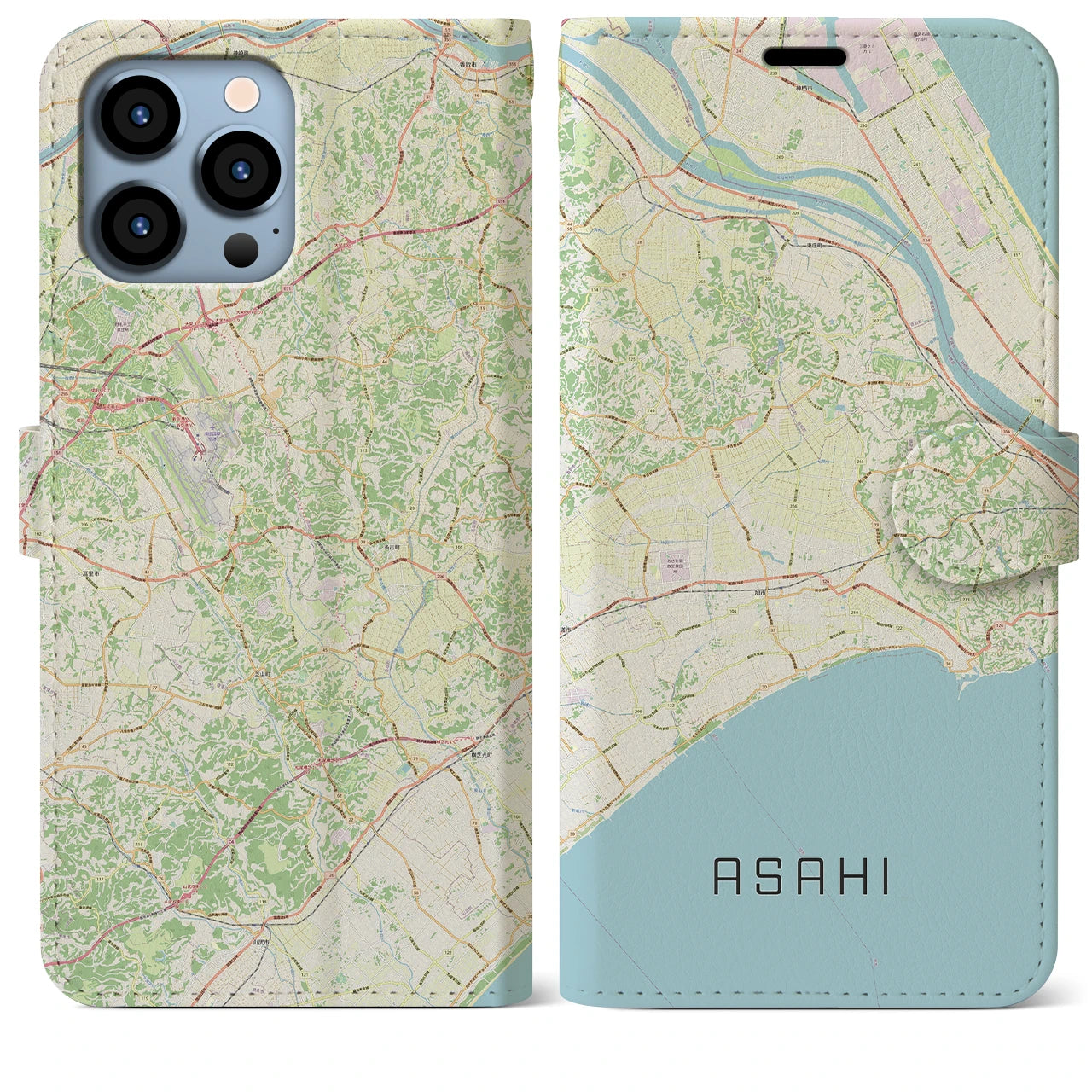 【旭】地図柄iPhoneケース（手帳両面タイプ・ナチュラル）iPhone 13 Pro Max 用