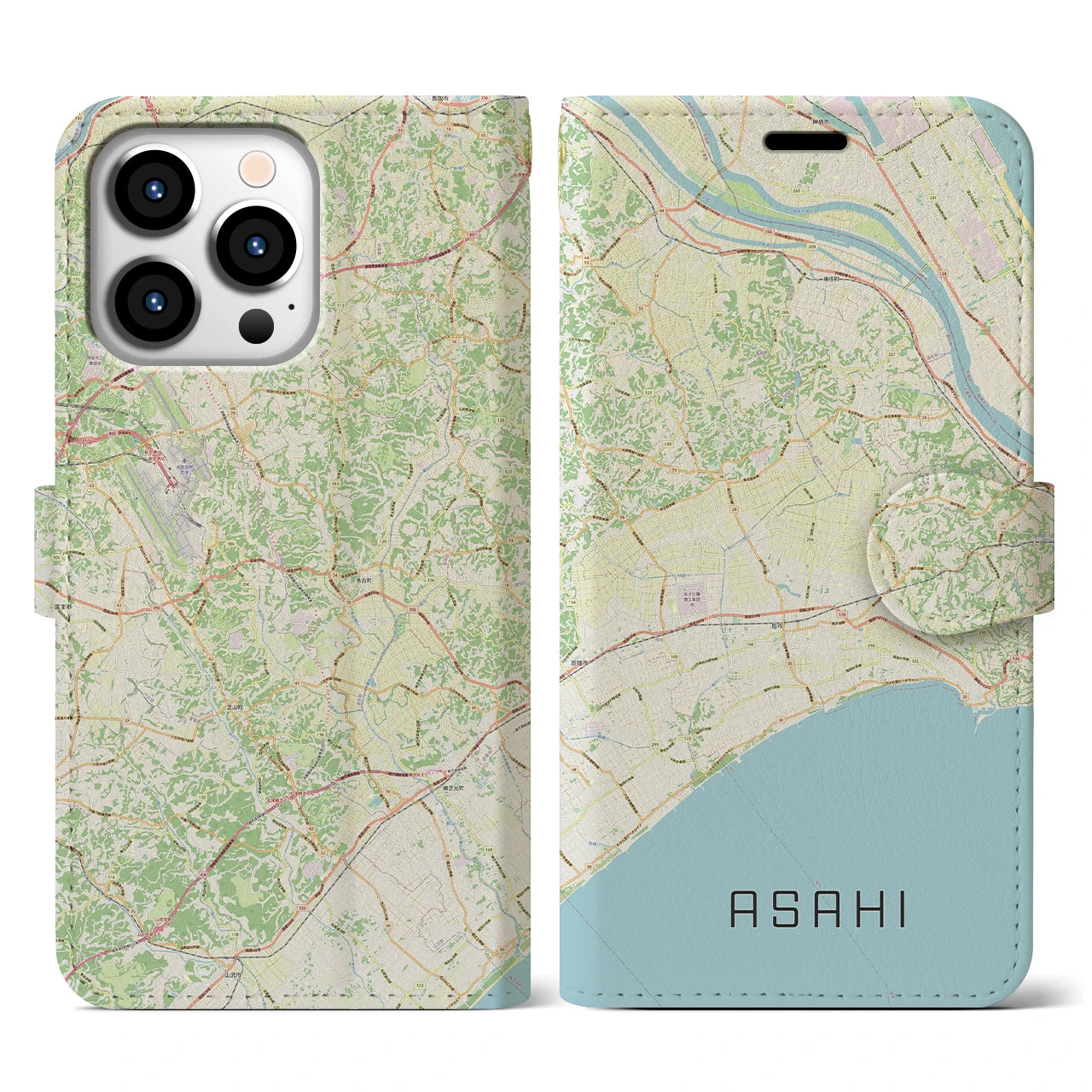【旭】地図柄iPhoneケース（手帳両面タイプ・ナチュラル）iPhone 13 Pro 用