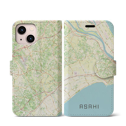 【旭（千葉県）】地図柄iPhoneケース（手帳タイプ）ナチュラル・iPhone 13 mini 用