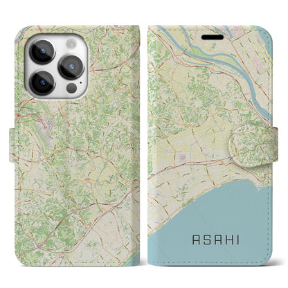 【旭（千葉県）】地図柄iPhoneケース（手帳タイプ）ナチュラル・iPhone 14 Pro 用