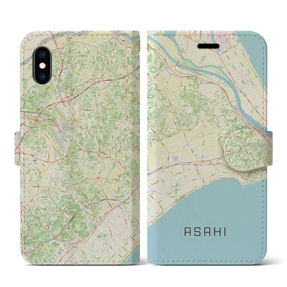 【旭（千葉県）】地図柄iPhoneケース（手帳タイプ）ナチュラル・iPhone XS / X 用
