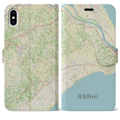 【旭（千葉県）】地図柄iPhoneケース（手帳タイプ）ナチュラル・iPhone XS Max 用